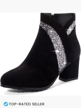 Chunky Heel Ankle Booties Round Toe Side Zipper Dress Boots Faux Suede